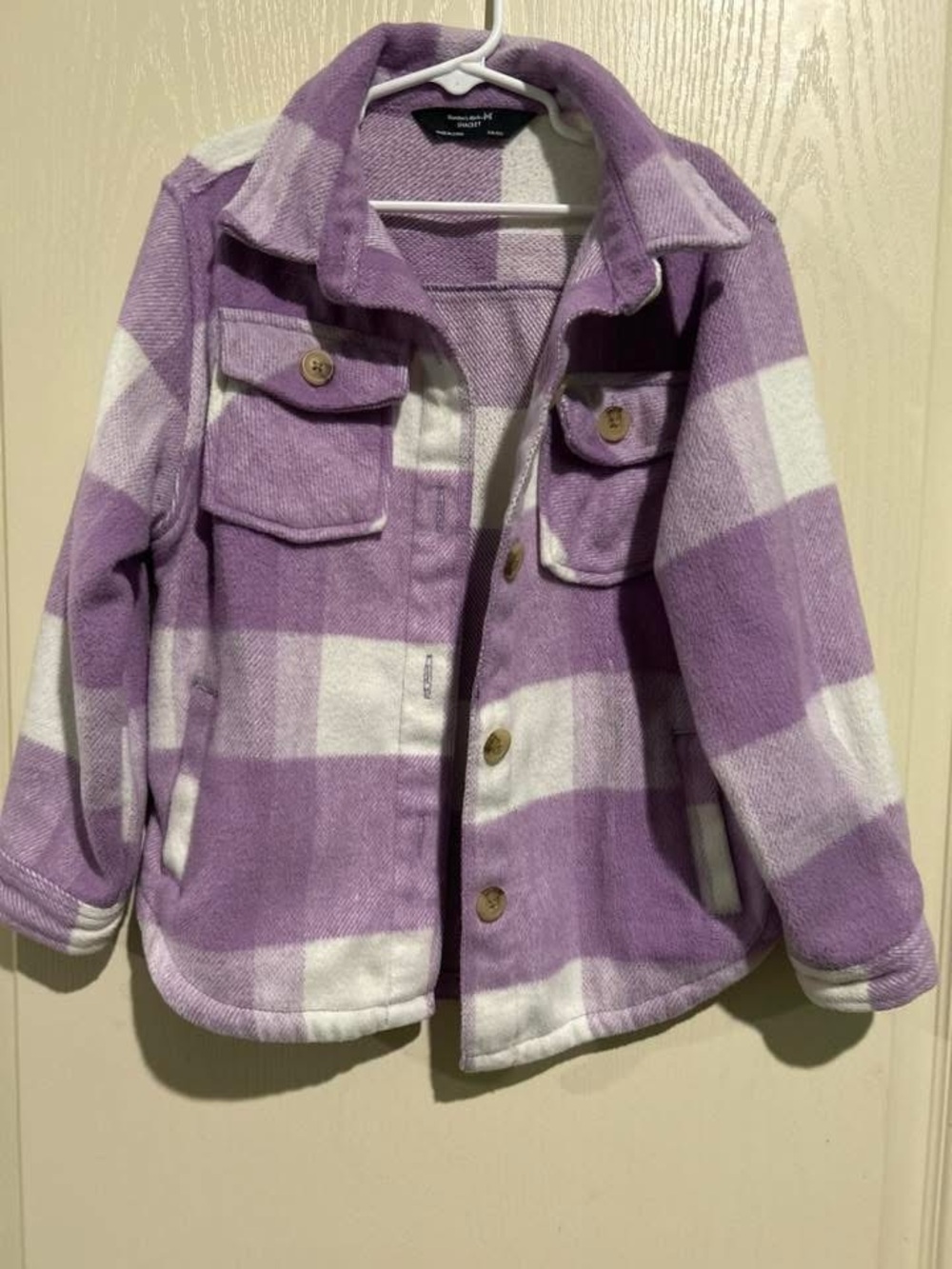Kids Purple and White Plaid Shacket - Cozy Button-Front Jacket